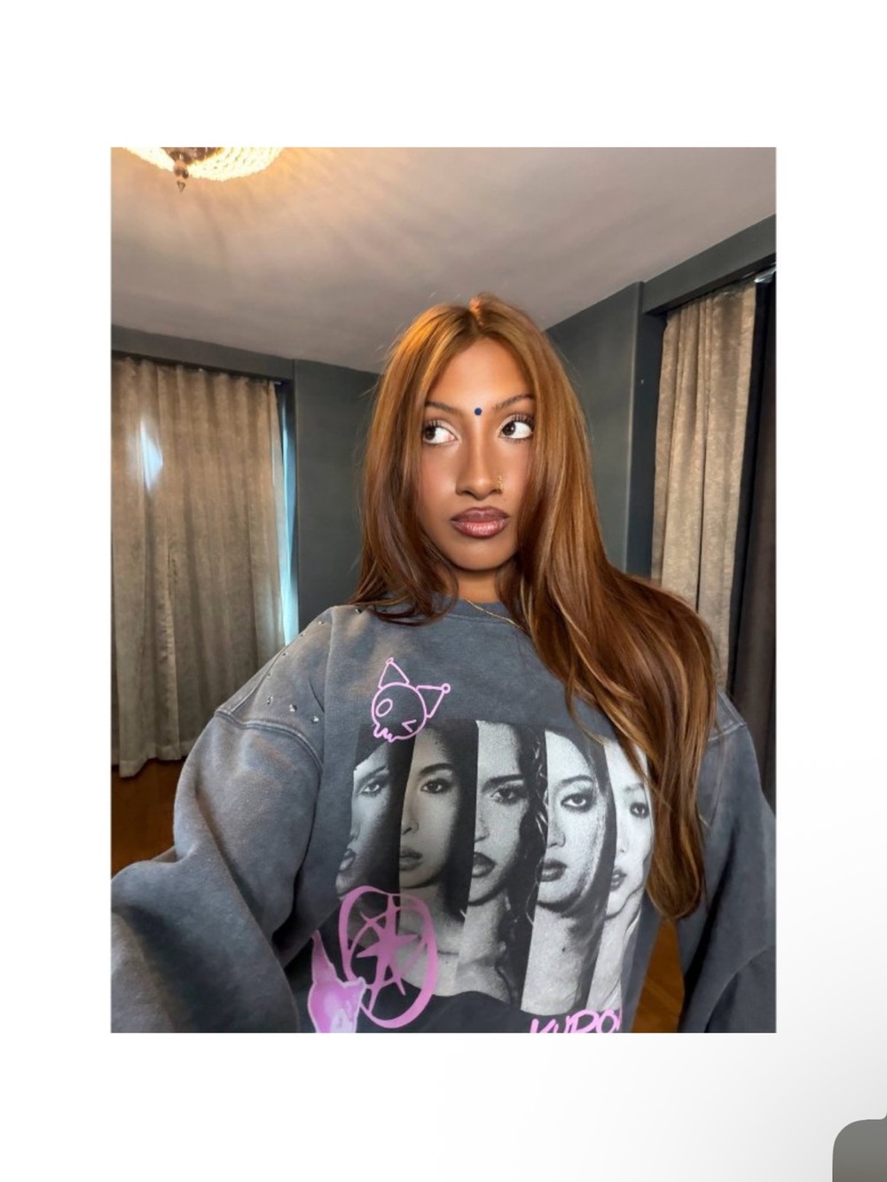 Katseye x Kuromi Fleece Graphic Crew Sweatshirt - Black Wash XS